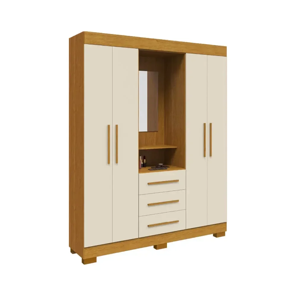 Guarda Roupa Emily Gold 04 Portas com Espelho - Cinamomo/off White
