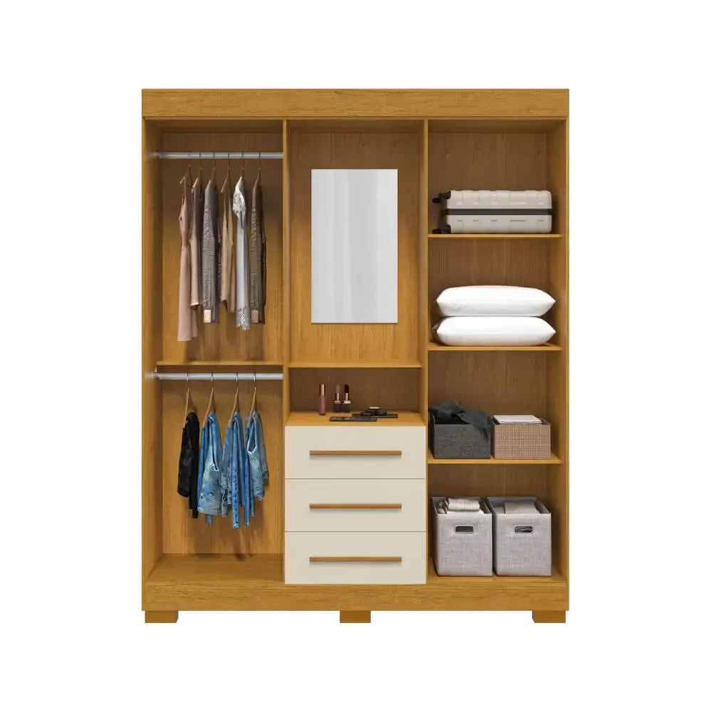 Guarda Roupa Emily Gold 04 Portas com Espelho - Cinamomo/off White - 2