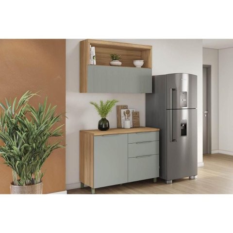 Cozinha Modulada Nesher Marquesa 2 Peças (1aéreo+1balcão) C2p29 Nature/verde-nesher