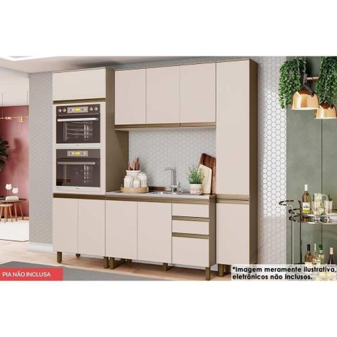 Cozinha Modulada Connect 4 Peças 1 Aéreo + Balcão + 2 Paneleiros C6p19 Duna Cristal2 Aéreos + 1