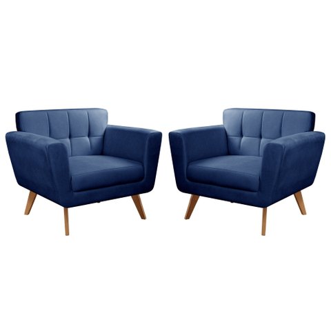Kit 2 Poltronas Decorativas Bruna Sala de Estar Quarto Recepção Azul Marinho