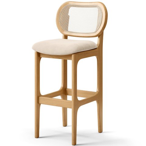 Banqueta Alta Para Cozinha Bancada Sala Tela Betta Fixa L02 Suede Bege - Lyam Decor
