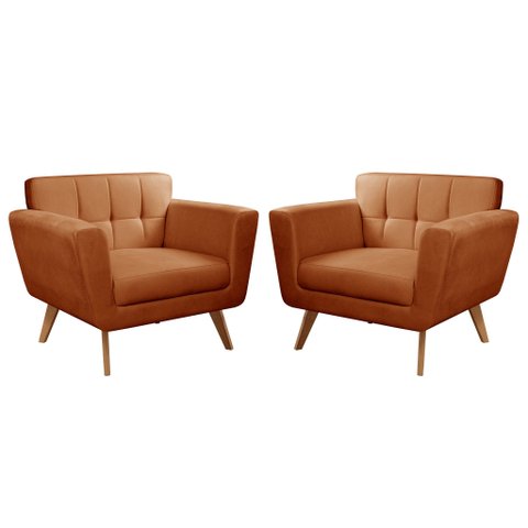 Kit 2 Poltronas Decorativas Bruna Sala de Estar Quarto Recepção Laranja Terracota