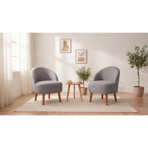 Kit Duas Poltronas Decor Leitura Cadeiras Estofadas Jade Cinza Liso