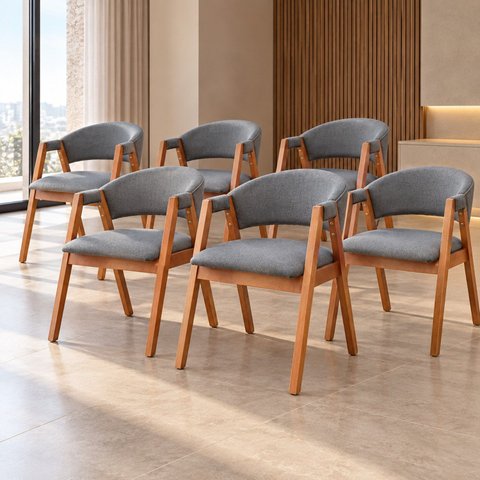 Kit 6 Poltronas Sala de Estar Lithi Revestida em Linho Cinza-Escuro Design Versátil e Sofisticado