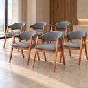 Ver imagem 1 de Kit 6 Poltronas Sala de Estar Lithi Revestida em Linho Cinza-Escuro Design Versátil e Sofisticado
