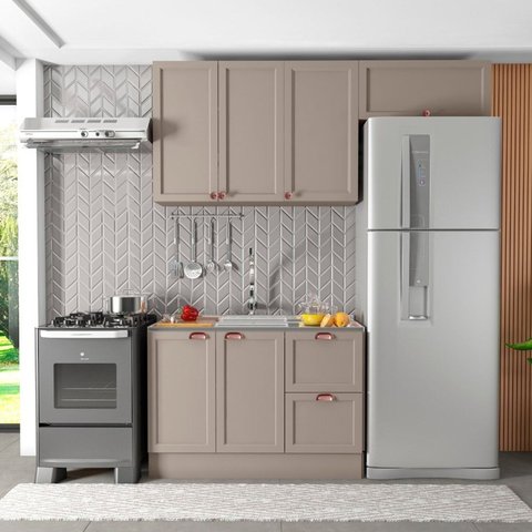 Cozinha Modulada 3 Peças 6 Portas 2 Gavetas com Balcão sem Tampo para Pia Unna