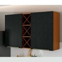 Ver imagem 1 de Armário Aéreo Duplo com Garrafeiro 120cm Favorita Preto/Cinamomo/Catedral