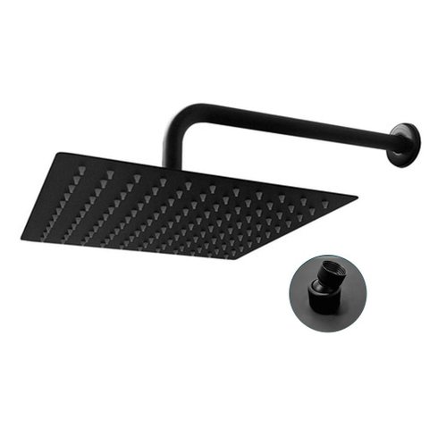 Ducha Chuveiro Slim Inox Quadrado 20x20 Suporte Parede Preto Fosco Banheiro Area Externa Piscina