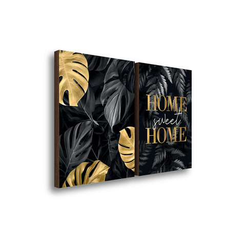 Kit 2 Quadros Decorativos Folhagem Home Sweet Home Black 50x70cm