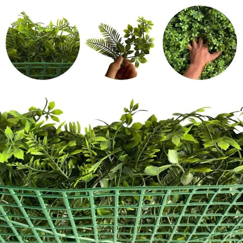 9 Painel Verde Artificial com Folhas Mistas Realistas para Decoração e Paisagismo Moderno