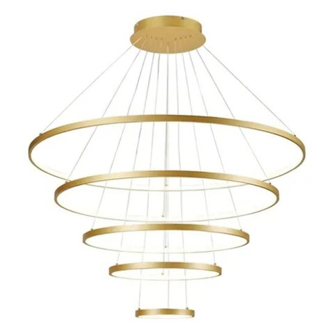 Lustre Pendente Moderno 5 Anéis Led 188w 3000k Bivolt Dourado