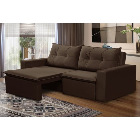 Sofá Retrátil 2 lugares 1,80m Luana Suede Marrom Madelina Decor