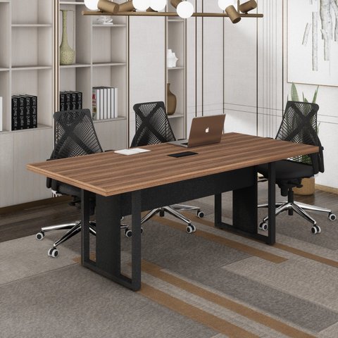 Mesa Reunião 6 Lugares com 1 Caixa de Tomadas Pé Quadro 200x90cm Yescasa