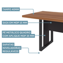 Ver imagem 4 de Mesa Reunião 6 Lugares com 1 Caixa de Tomadas Pé Quadro 200x90cm Yescasa Marrom/Preto