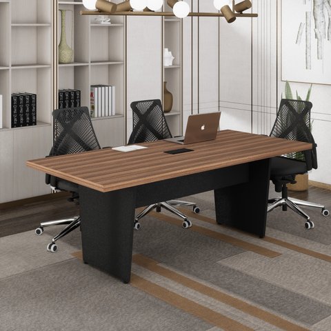 Mesa Reunião 6 Lugares com 1 Caixa de Tomadas Pé Painel 200x90cm