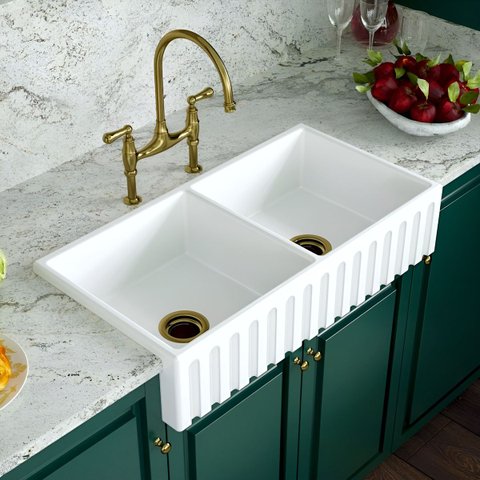 Cuba Dupla Cozinha Farm Sink Romana 87 cm Estilo Fazenda Avental