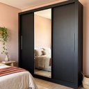 Ver imagem 1 de Guarda Roupa Casal 100% MDF 3 Portas 4 Gavetas com Espelho e Cabideiro 191,8x208x45,7cm Preto