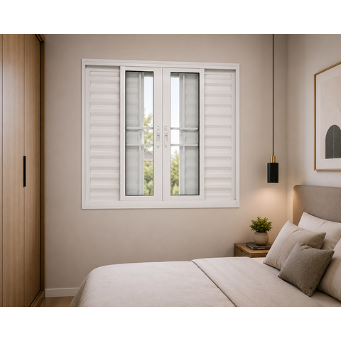 Janela Veneziana 6 Folhas com Grade Alumínio Branco 120x200 Linha 25 Jade