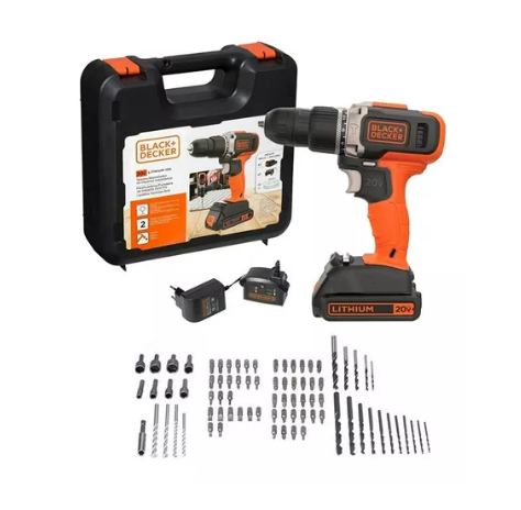 Parafusadeira/furadeira com Maleta +80 Acessórios 20v - Black&decker - 3