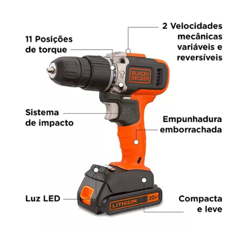 Parafusadeira/furadeira com Maleta +80 Acessórios 20v - Black&decker - 5