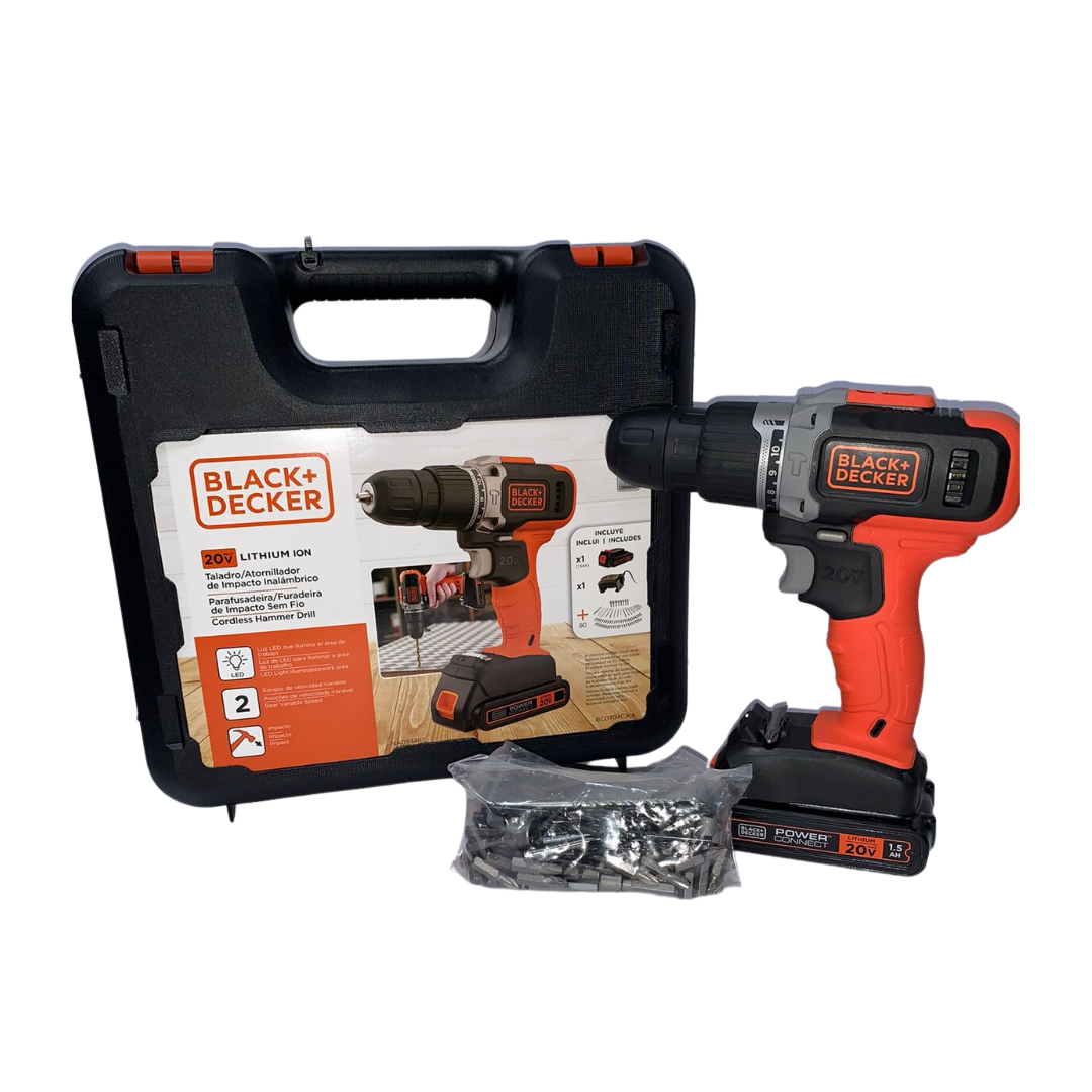 Parafusadeira/furadeira com Maleta +80 Acessórios 20v - Black&decker