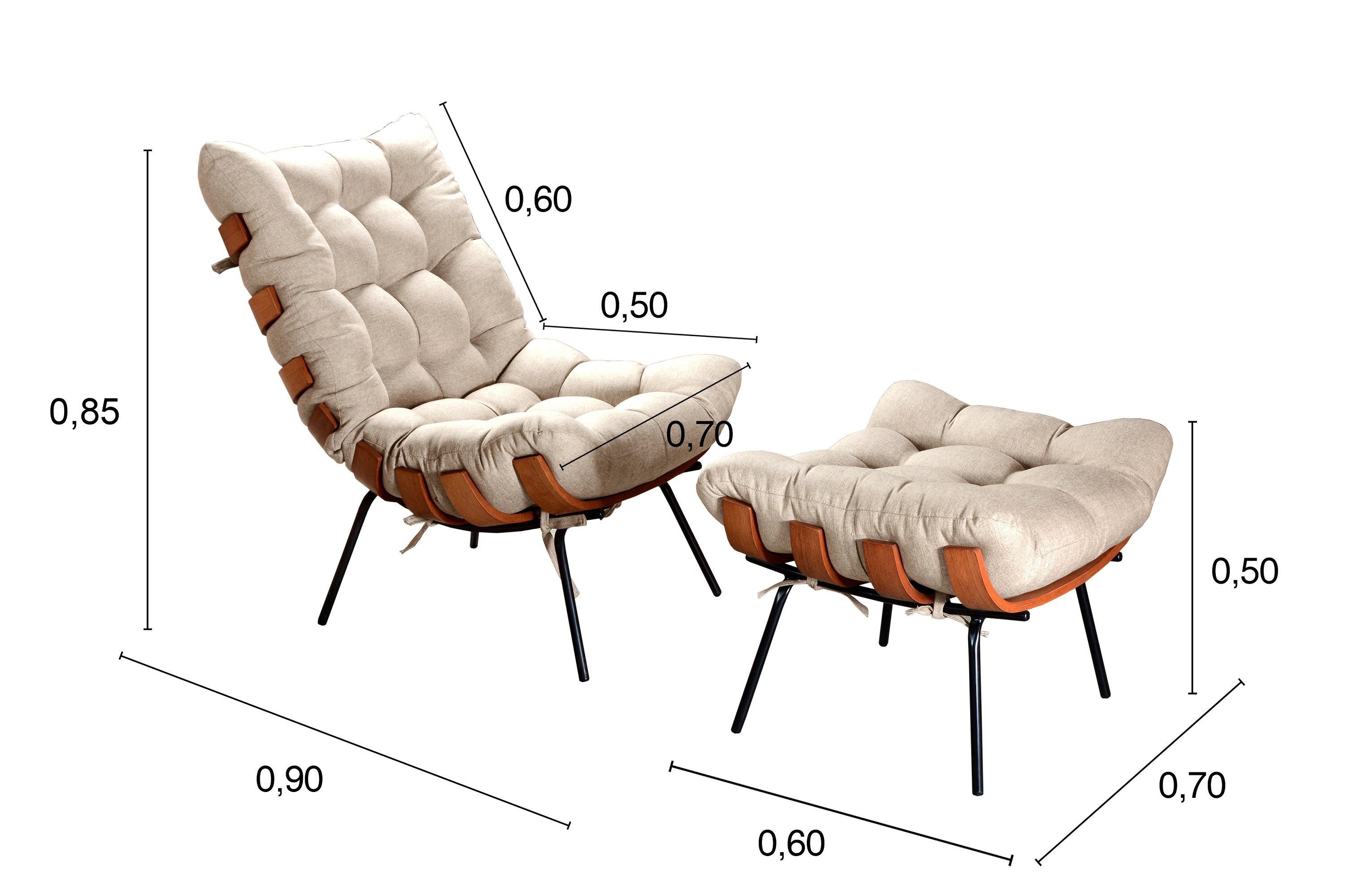 Poltrona Costela com Puff Base Fixa para Sala, Quarto - 3