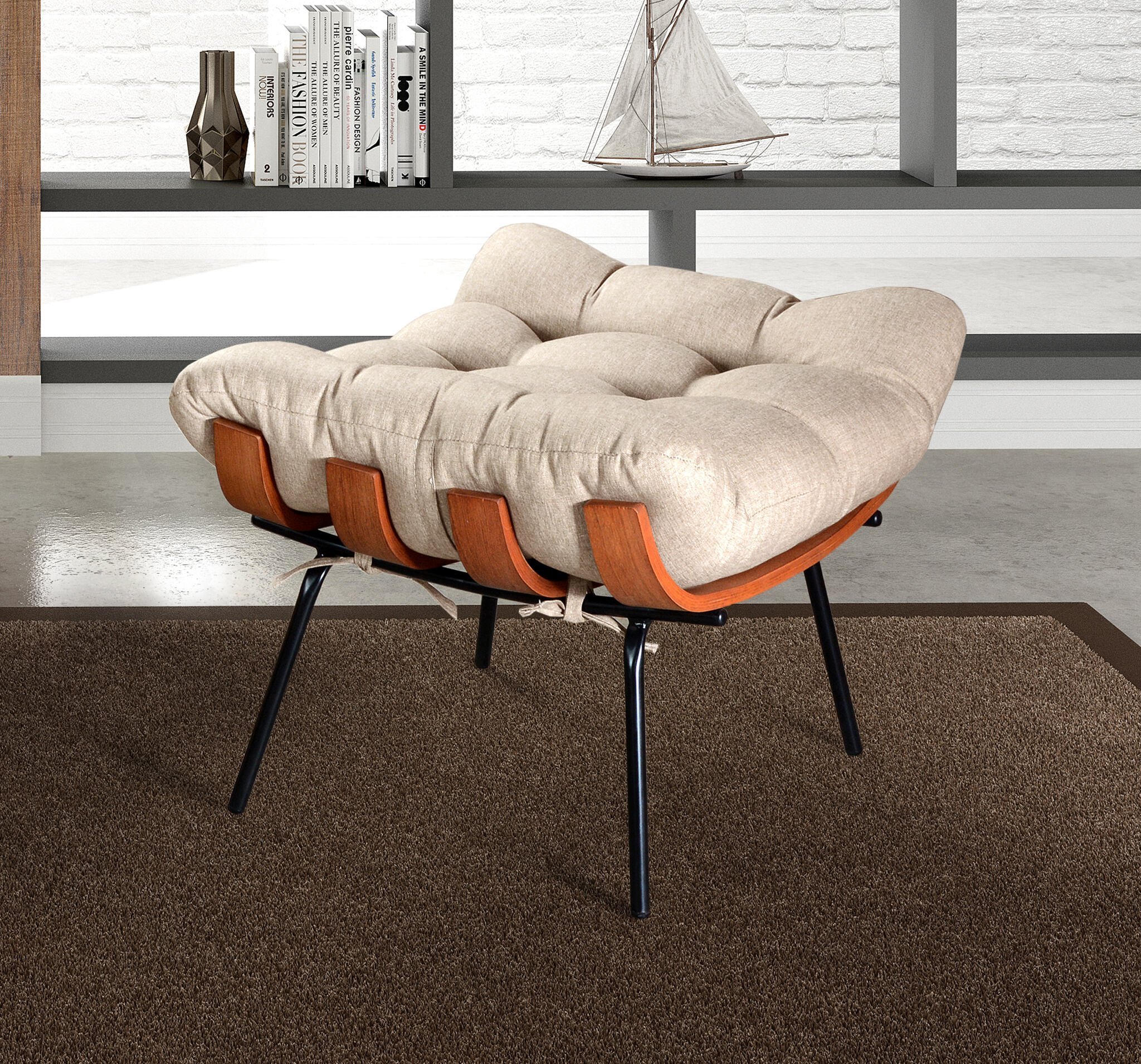 Poltrona Costela com Puff Base Fixa para Sala, Quarto - 7