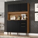 Ver imagem 1 de Armário para Cozinha 6 Portas 2 Gavetas 120cm Preto/Cinamomo/Catedral