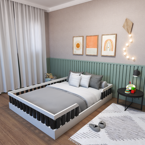 Cama Infantil Montessoriana Casal Sol Preto/Branco