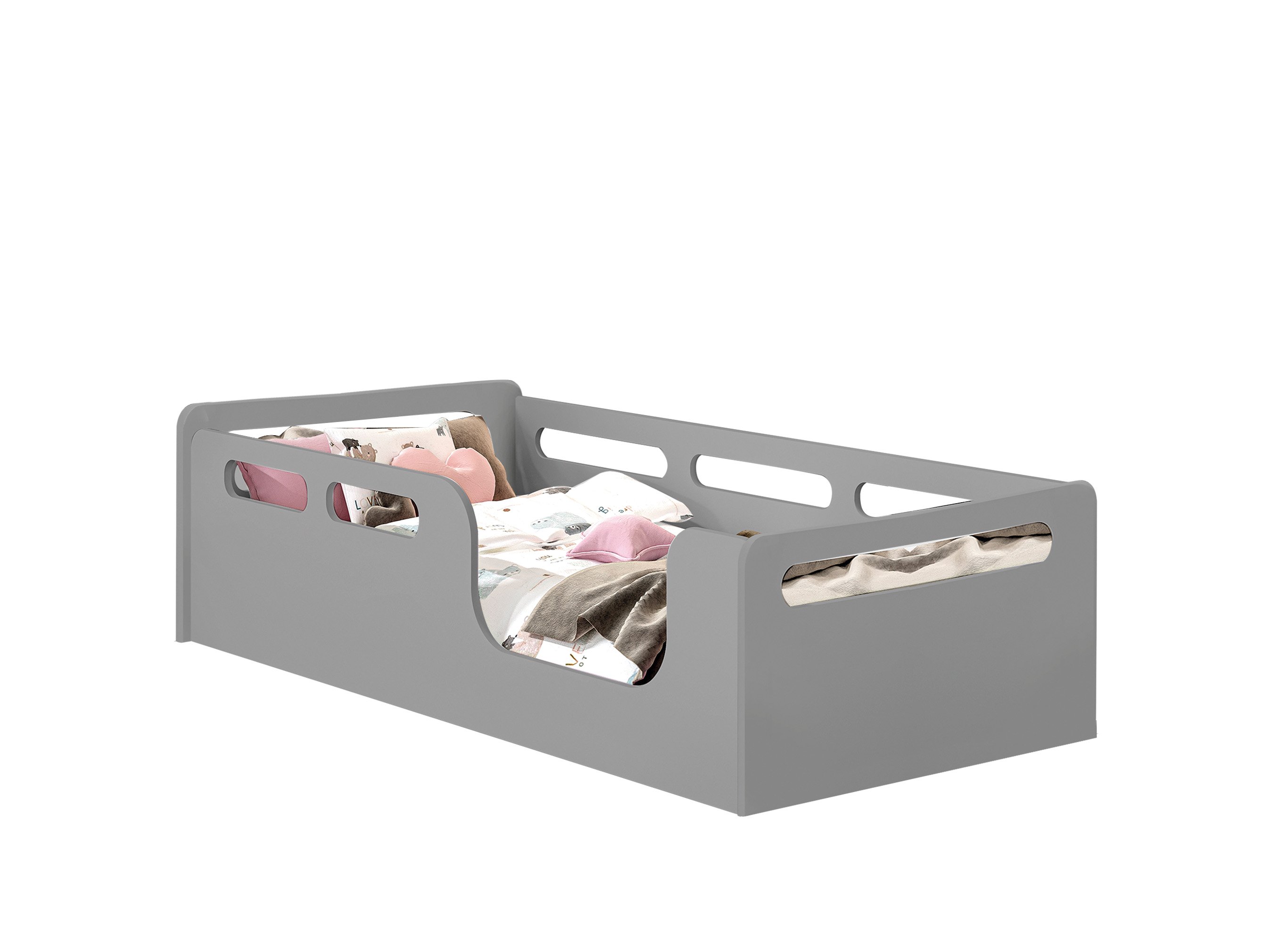 Cama Montessoriana Solteiro Infantil Branca Moderna em Mdf - Cinza - 3