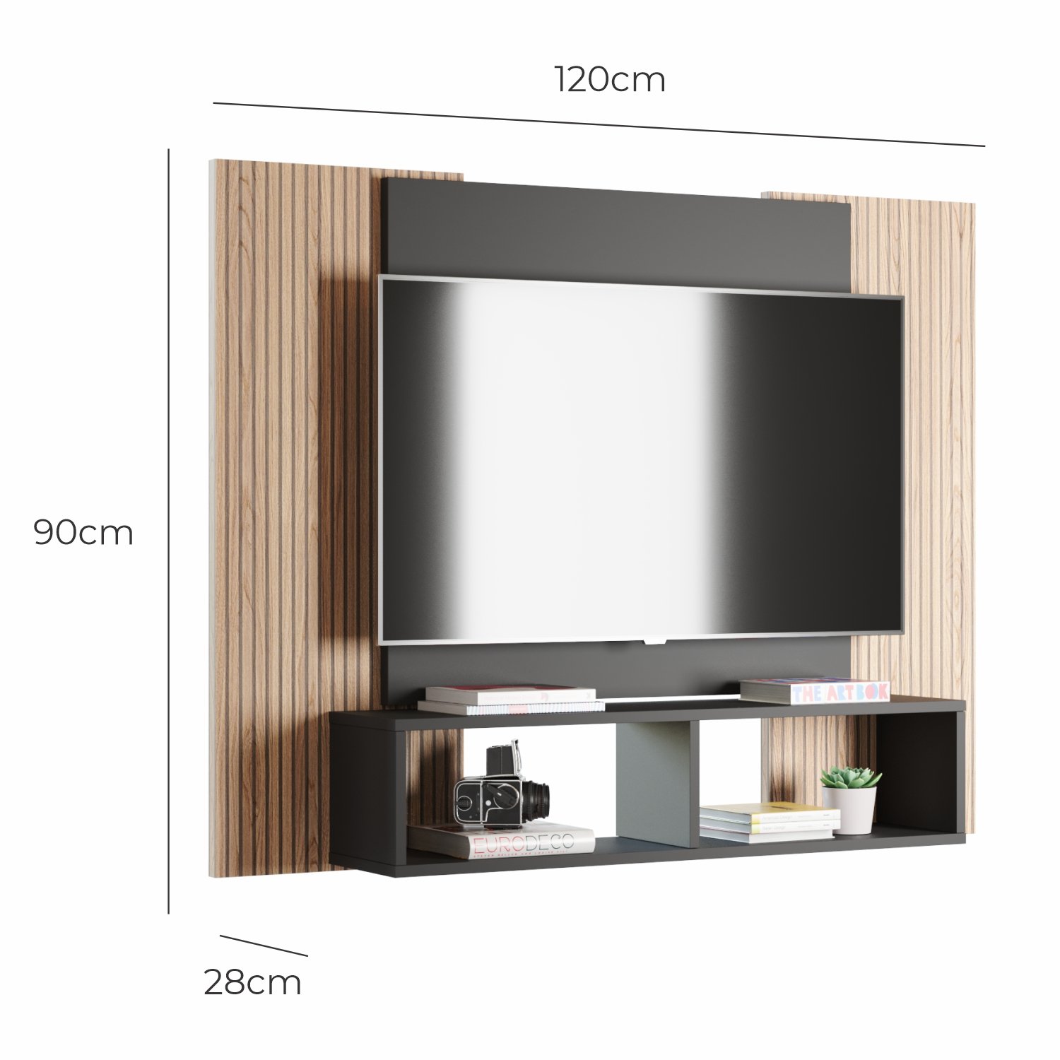 Painel para Tv até 42 Polegadas com Nichos Gaia - Preto Fosco / Cinamomo - 3