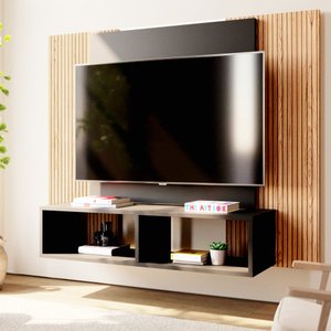 Painel para Tv até 42 Polegadas com Nichos Gaia - Preto Fosco / Cinamomo