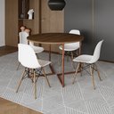 Ver imagem 1 de Mesa Jantar Industrial Redonda 110cm Amêndoa Base V Cobre com 4 Cadeiras Eames Branca Base Madeira