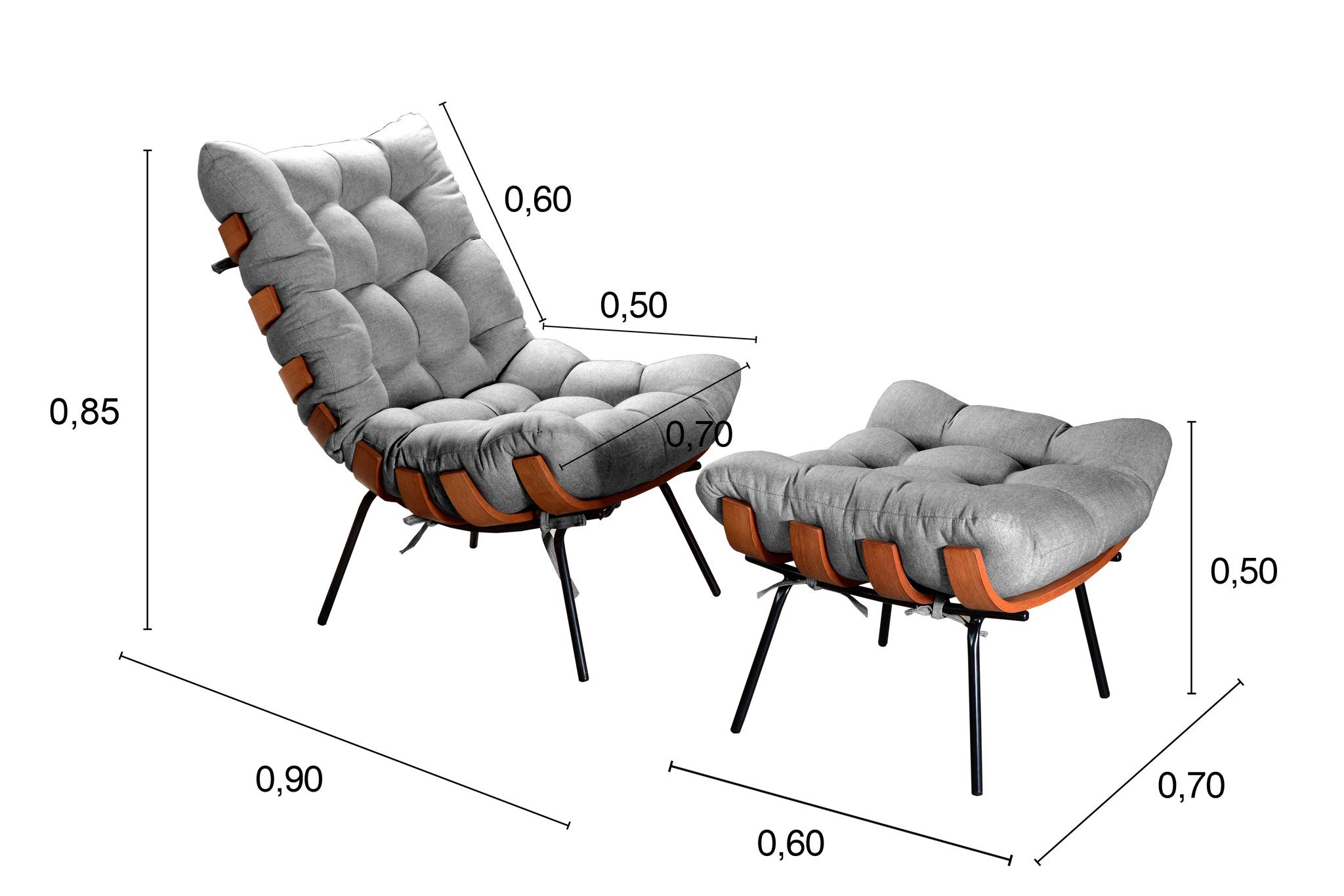 Poltrona Costela com Puff Base Fixa para Sala, Quarto - 3