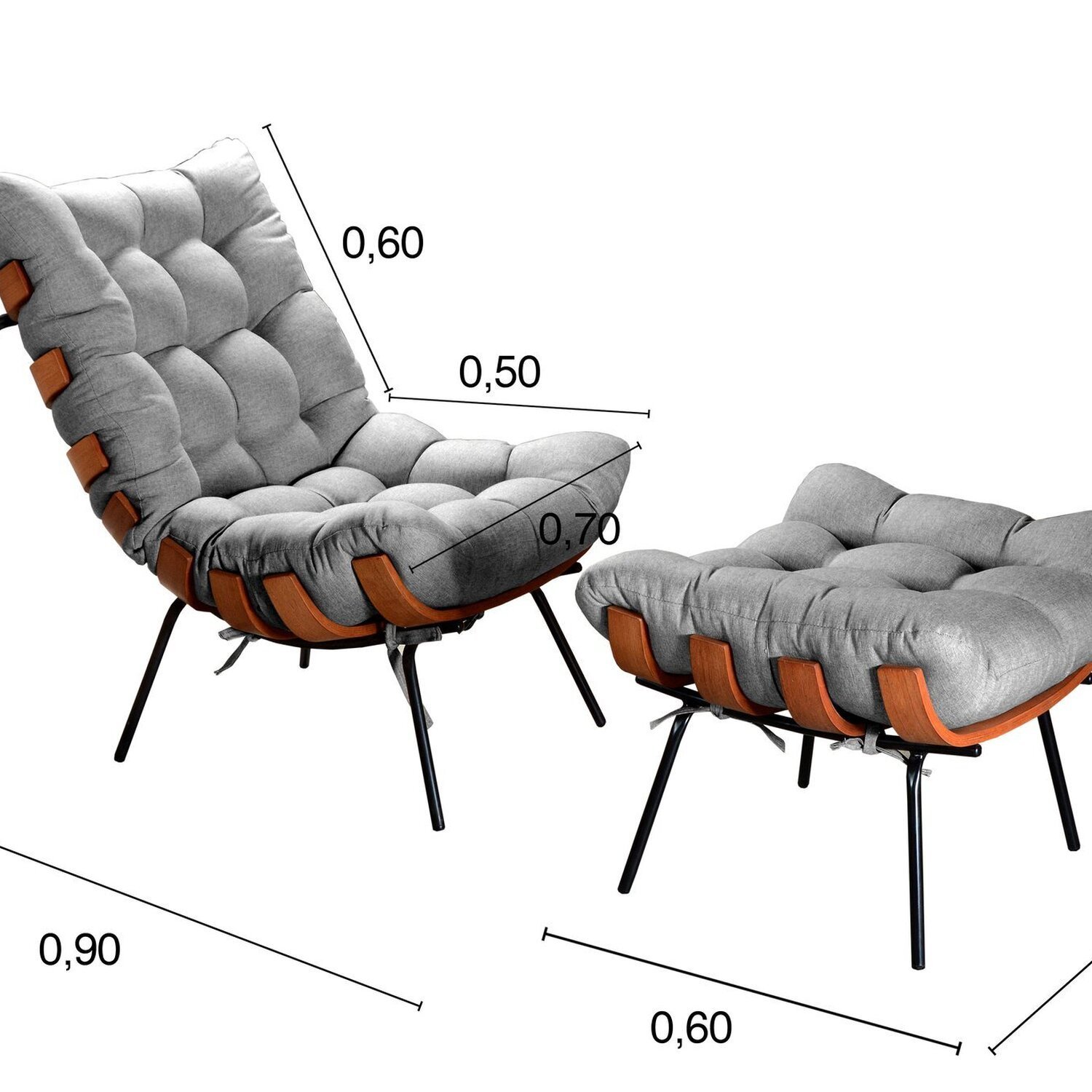 Poltrona Costela com Puff Base Fixa para Sala, Quarto - 3