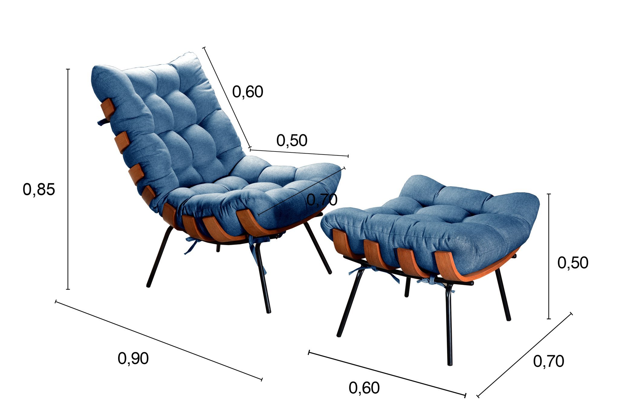 Poltrona Costela com Puff Base Fixa para Sala, Quarto - 3