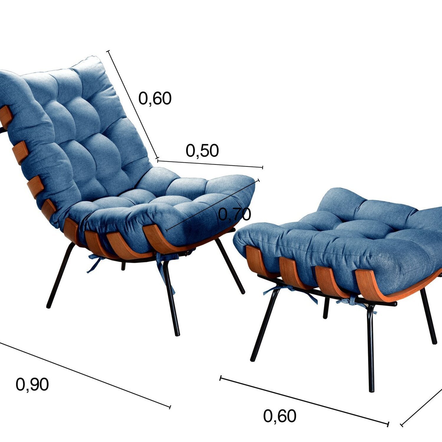 Poltrona Costela com Puff Base Fixa para Sala, Quarto - 2