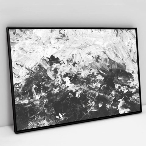 Quadro Decorativo em Canvas Abstrato Preto e Branco TaColado Moldura Flutuante 4,5cm Preta 120 x 80c