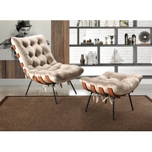 Poltrona Costela com Puff Base Fixa para Sala, Quarto