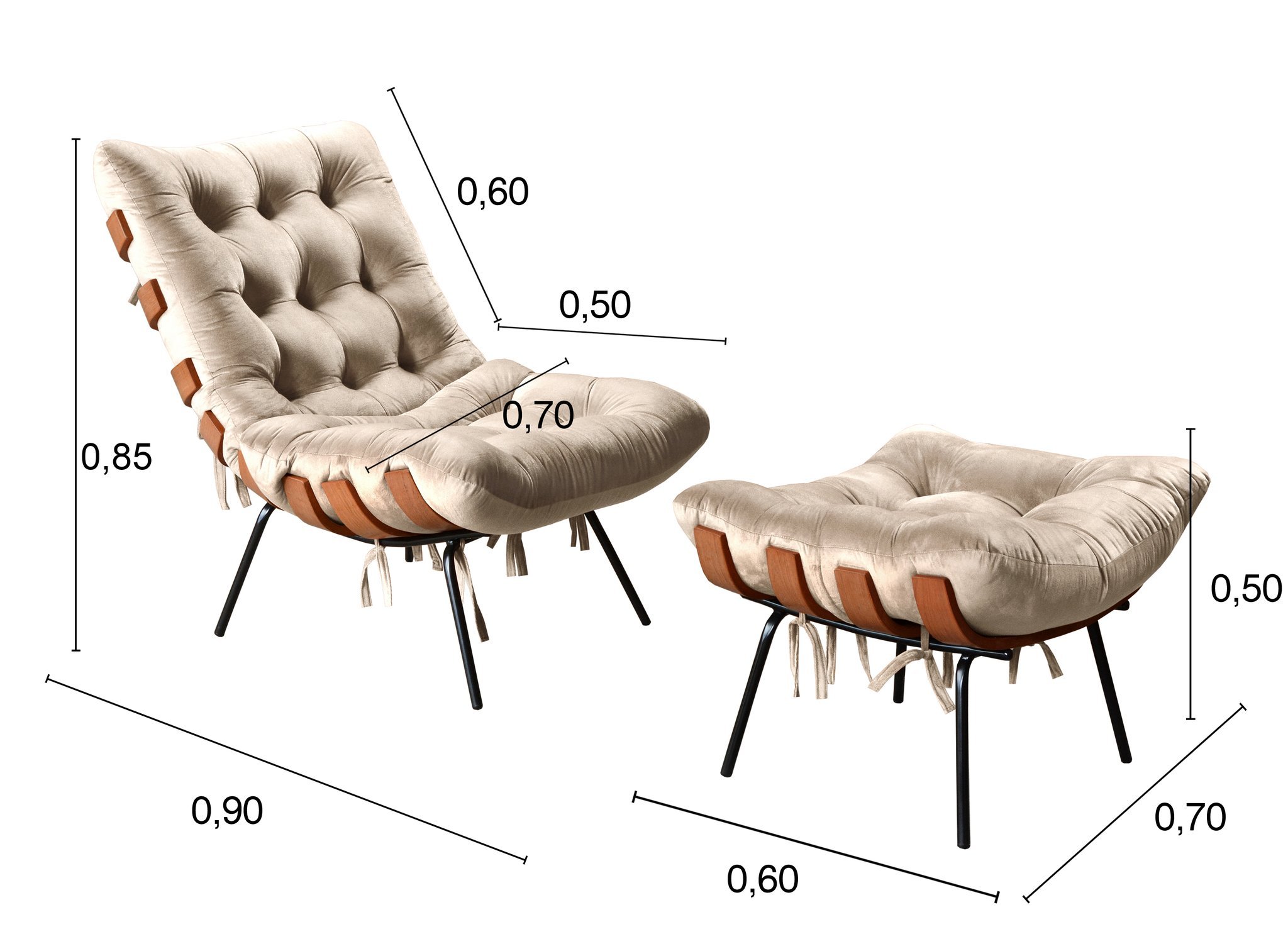 Poltrona Costela com Puff Base Fixa para Sala, Quarto - 3