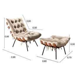 Poltrona Costela com Puff Base Fixa para Sala, Quarto - 3