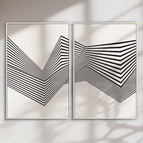 Quadro Decorativo Abstrato Linhas Kit 2 Quadros