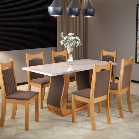 Mesa de Jantar Retangular Anne 160x80cm com 6 Cadeiras Dalas Yescasa