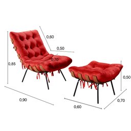 Poltrona Costela com Puff Base Fixa para Sala, Quarto - 3