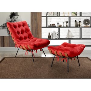Poltrona Costela com Puff Base Fixa para Sala, Quarto