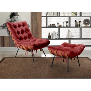 Poltrona Costela com Puff Base Fixa para Sala, Quarto