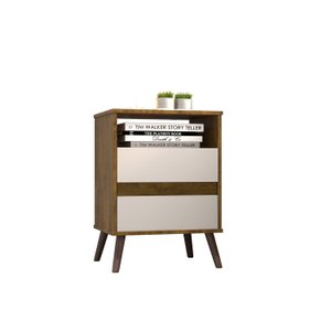 Mesa para Cabeceira com 2 Gaveta e 4 Pés Retrô Paris 67x45cm Canela/off White
