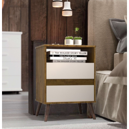 Mesa para Cabeceira com 2 Gaveta e 4 Pés Retrô Paris 67x45cm Canela/off White - 2