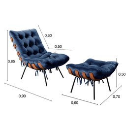 Poltrona Costela com Puff Base Fixa para Sala, Quarto - 3